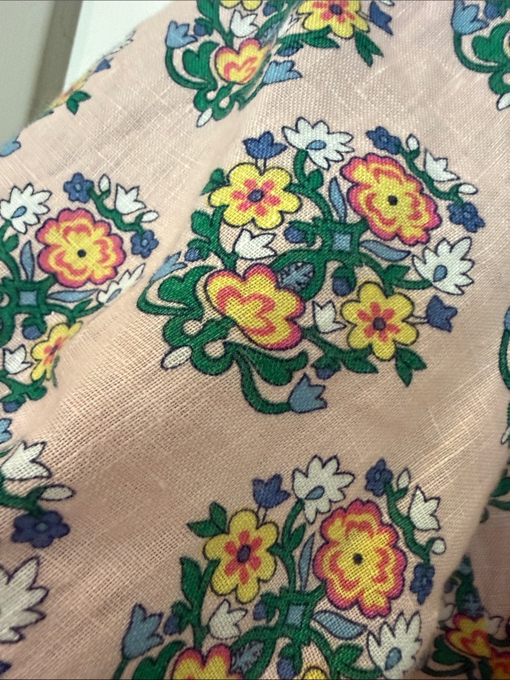 Boden Pink Floral 100% Linen Button-Front Peasant Blouse - Picture 5 of 10